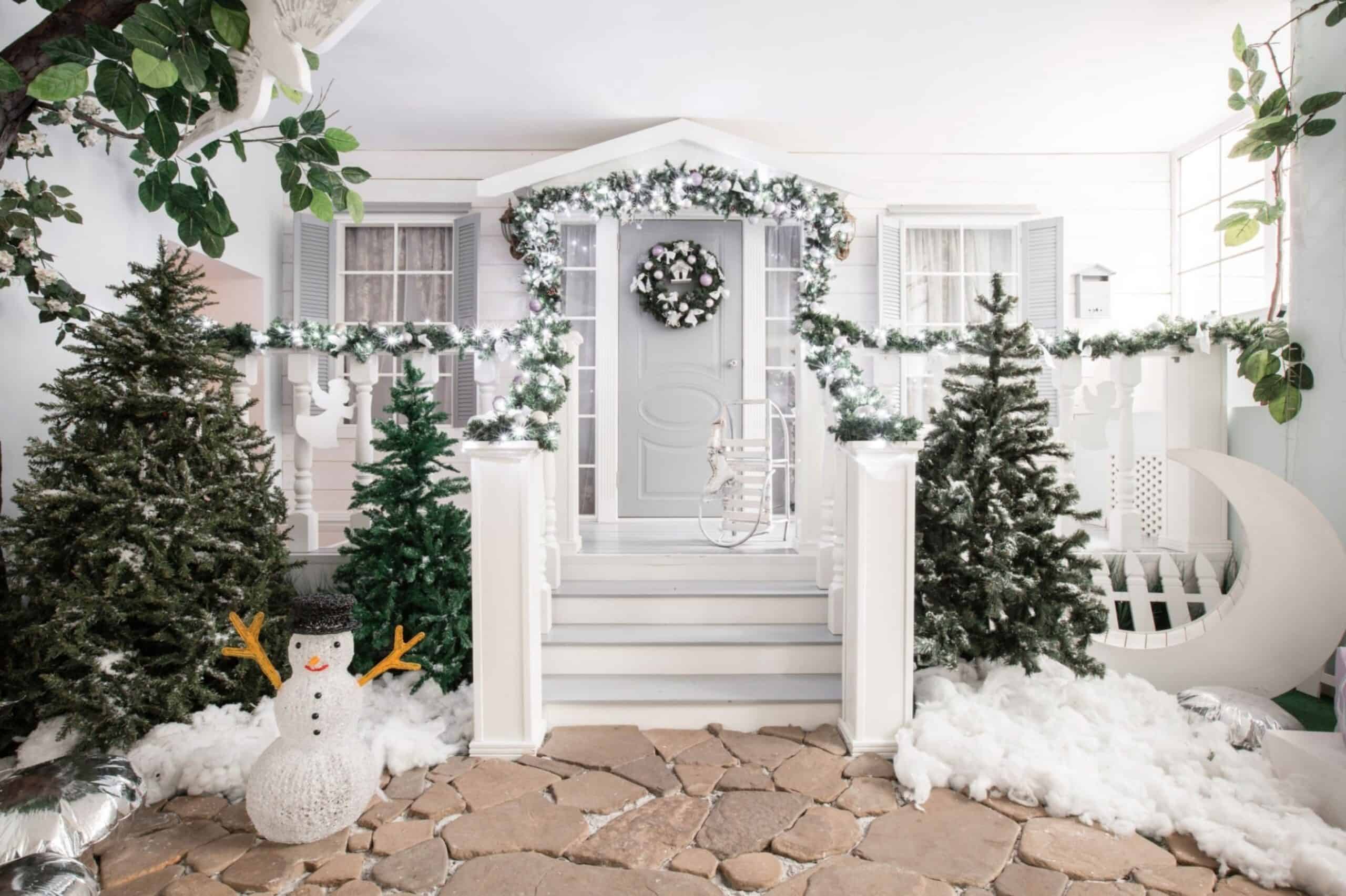House entrance decorated for holidays