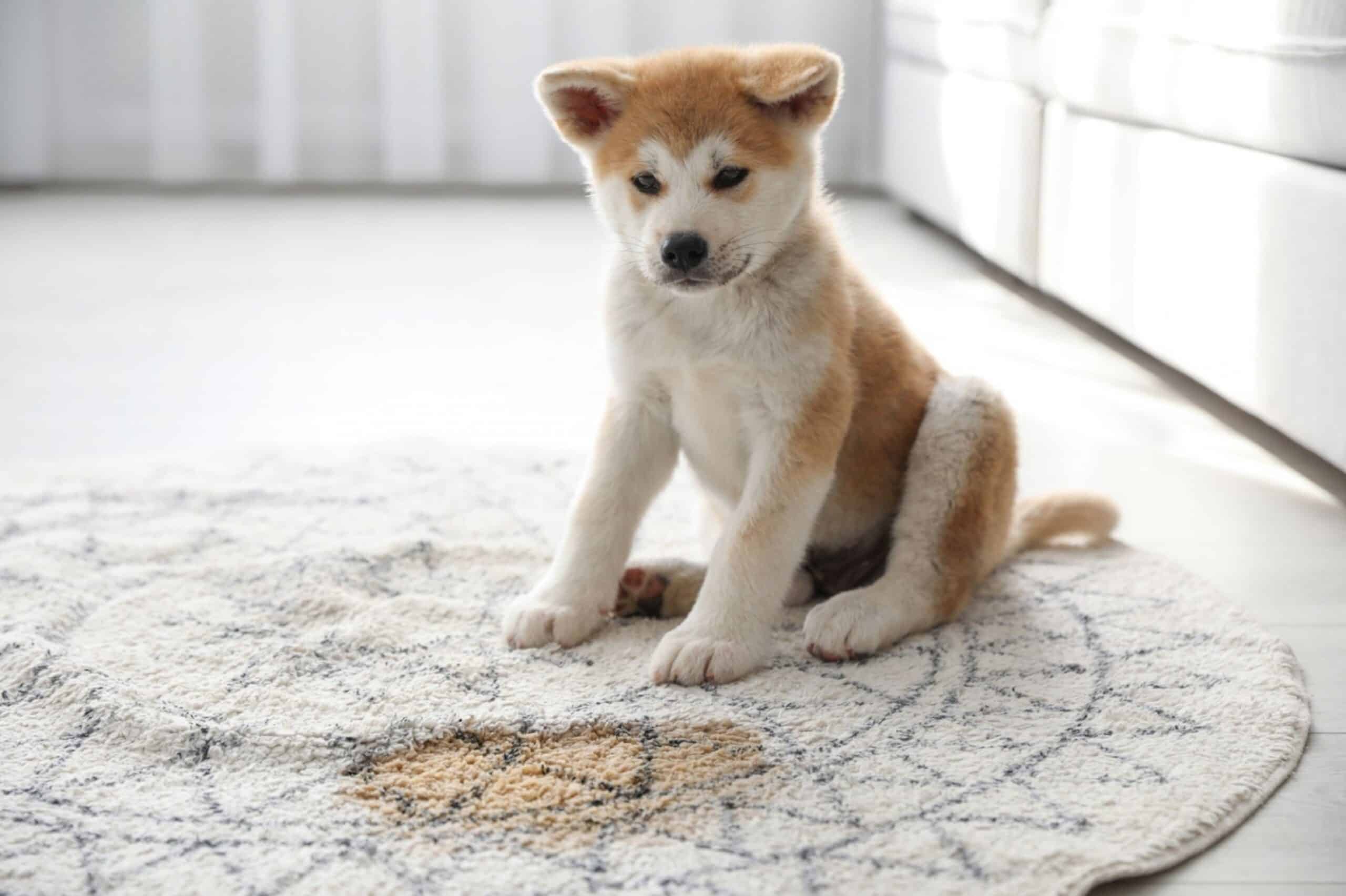 How to Deodorize Carpet Like a Pro Tidyhere Image of a Puppy Near Puddle on Rug