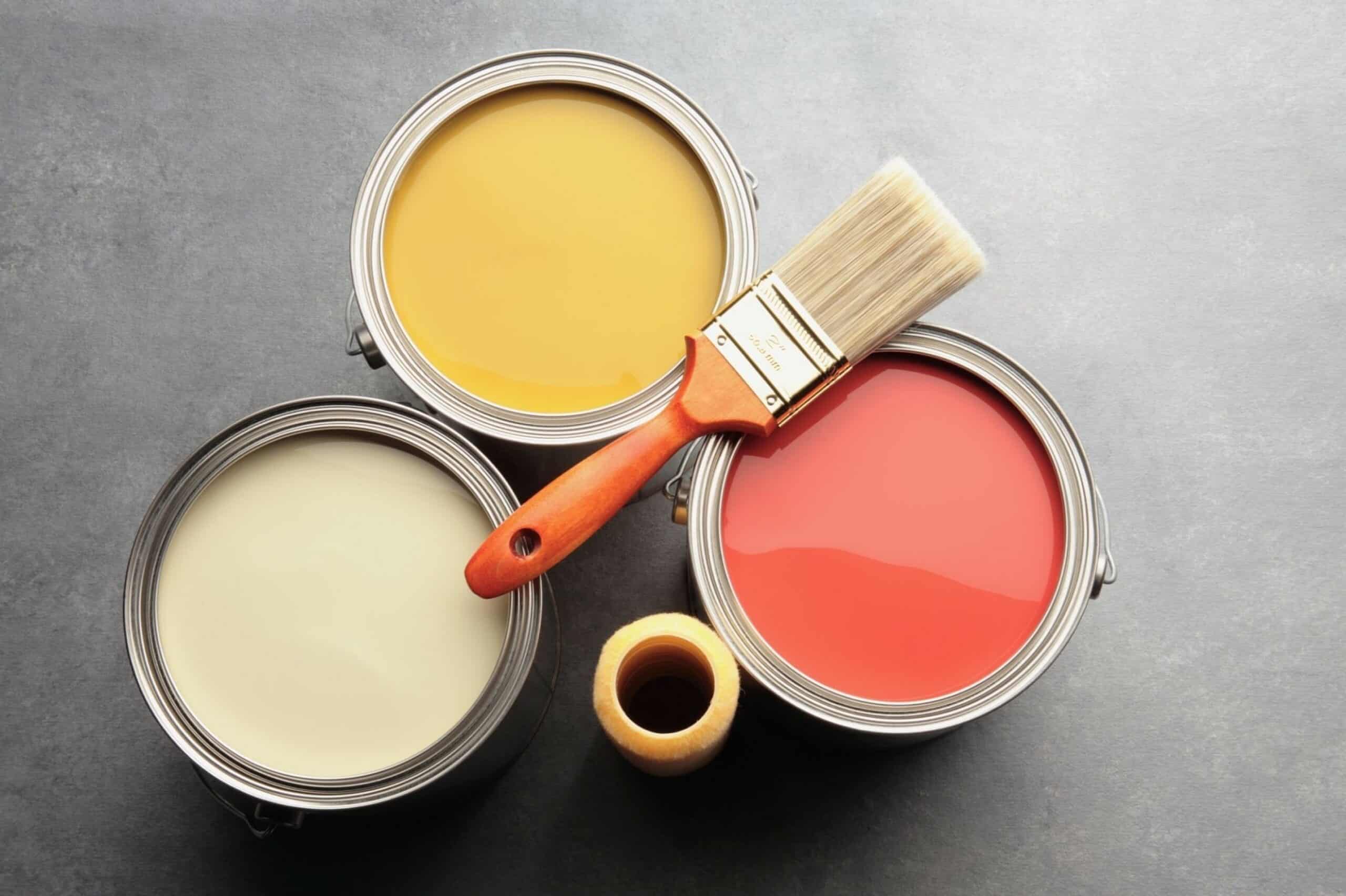 How to Get Rid of Paint Smell Tidyhere Image of Three Paint Cans with Brush and Roller