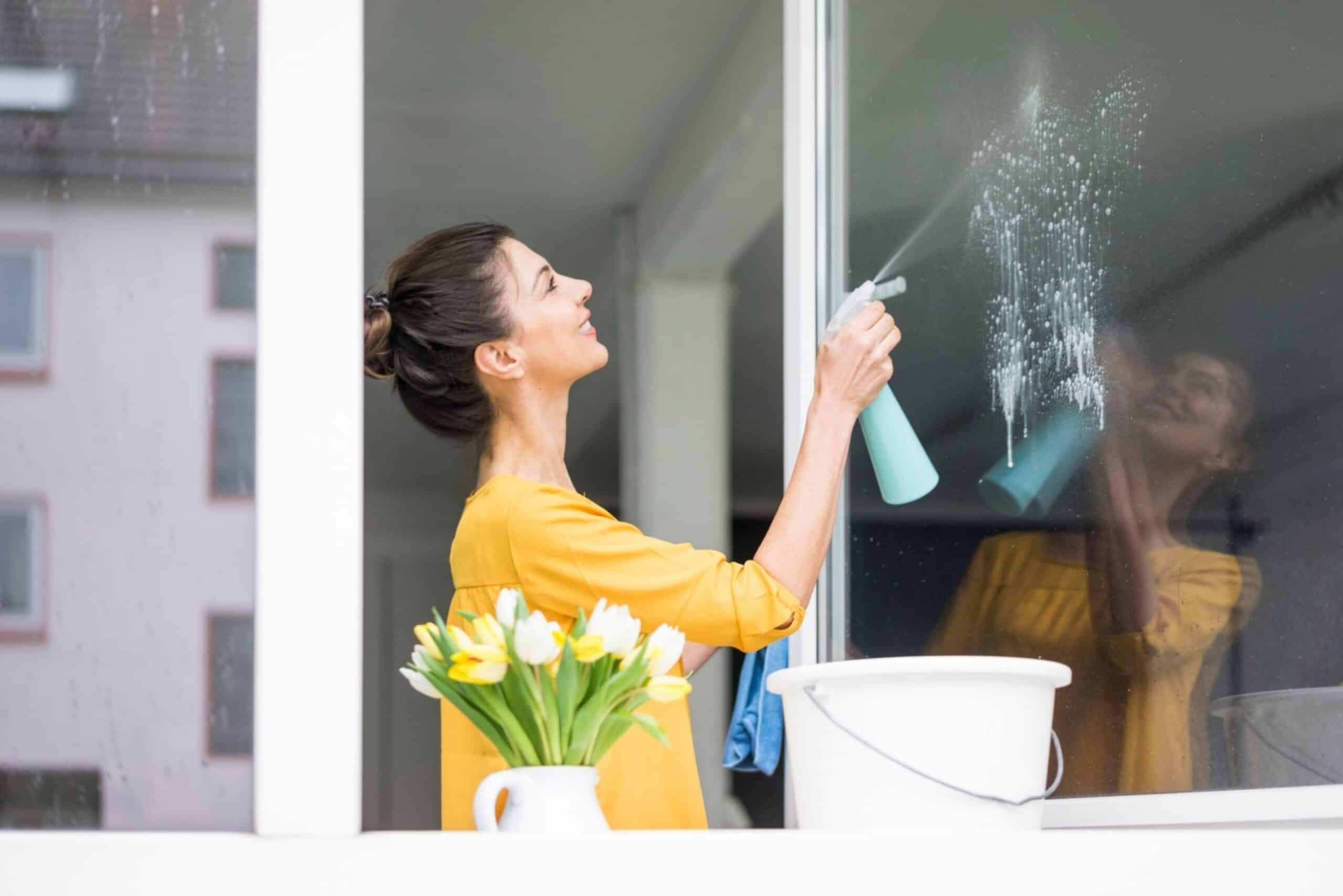 Make Your Own Homemade Glass Cleaner Tidyhere Image of a Woman Cleaning Windows