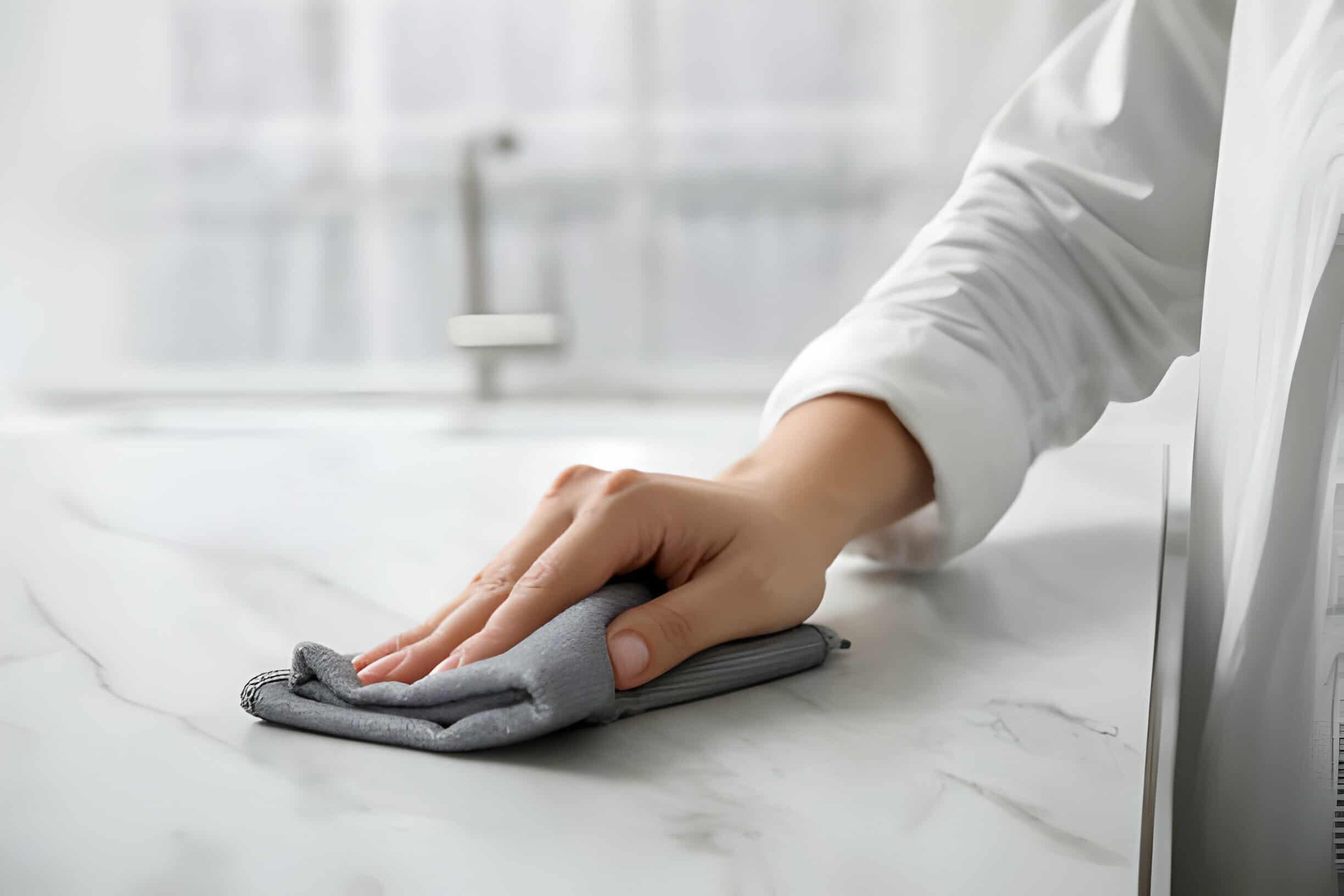 How to Clean Microfiber Cloths Tidyhere Image of a Woman Wiping Countertop with Microfiber