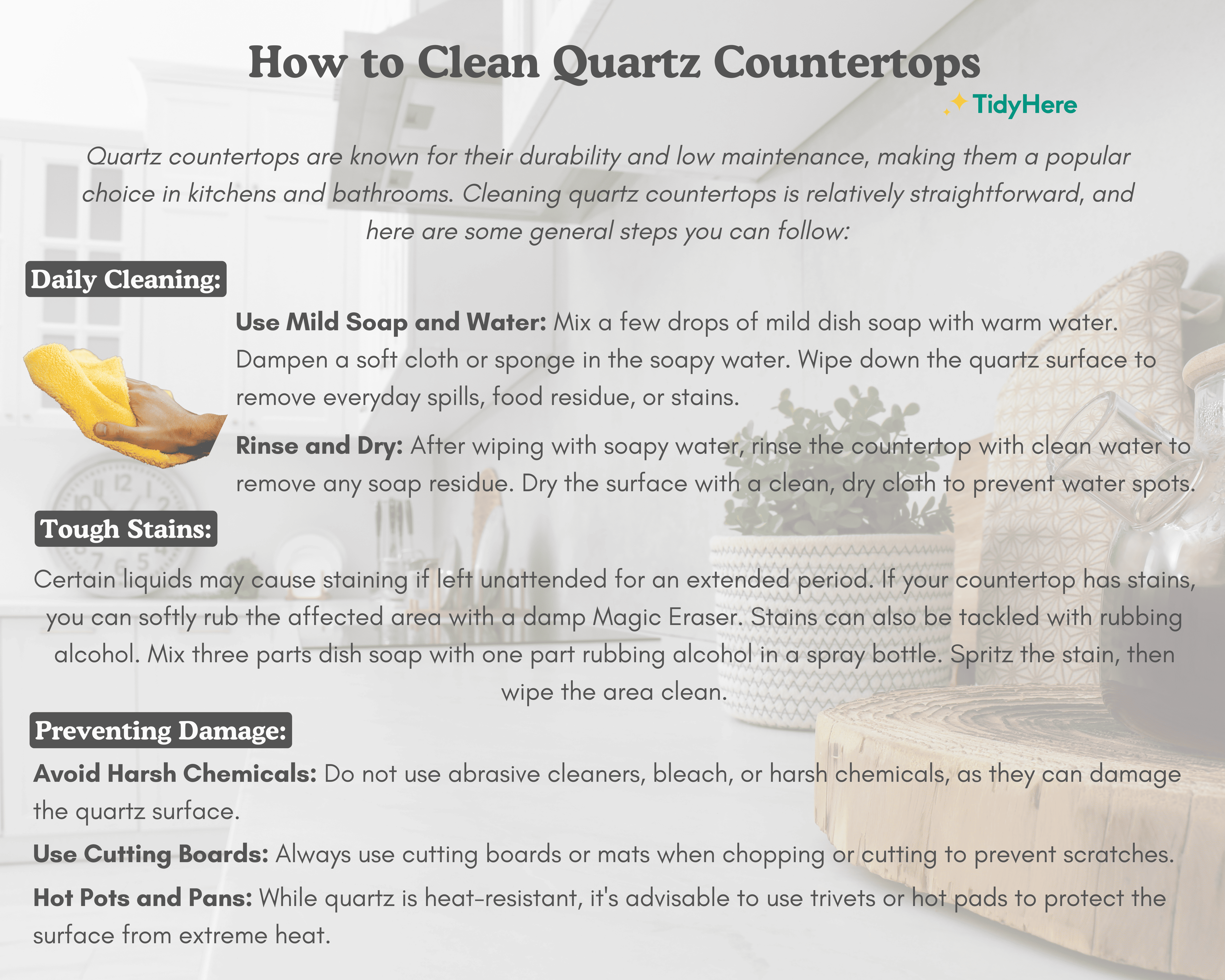 How to Clean Quartz Countertops Tidyhere Infographic